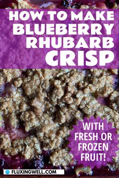 Baked blueberry rhubarb crisp Blueberry And Rhubarb Recipes, Rhubarb And Blueberry Recipes, Frozen Rhubarb Recipes Baking, Blueberry Rhubarb Recipes, Rhubarb Blueberry Recipes, Crisps Desserts, Apple Rhubarb Recipes, Frozen Rhubarb Recipes, Rhubarb Ideas