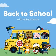 back to school with kakaotafriends on the front and side of a bus