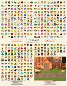 the animal crossing game is shown with many different animals and characters in each character's avatar