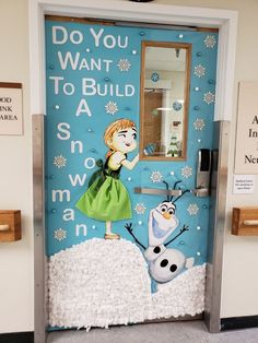 Frozen Theme For School Door Disney Holiday Classroom Door, Winter Wonderland Door Decorations For School Decorating Ideas, Decorated Doors For School, Christmas Classroom Door With Window, Frozen Christmas Door Decorating Contest, Christmas Door Ideas For Nursing Home, Christmas Toddler Door Ideas, Winter Door Theme For Classroom, Toddler Christmas Door Ideas