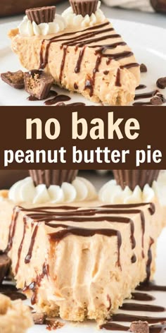 no bake peanut butter pie on a white plate