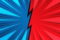 an abstract red and blue background with halftone lines in the center, as if it were pop art