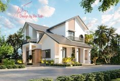 this is an artist's rendering of a house in the tropical style with palm trees