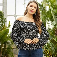 One-shoulder Floral Long-sleeve Plus Size Shirt  Material: Polyester  Style: Plus Tee Size: L, XL, 2XL,3 XL Color: Black  Occasion: Outdoor, Daily,  Vacation Trendy Black Long Sleeve Off-shoulder Top, Trendy Black Off-shoulder Long Sleeve Top, Casual Black Cold Shoulder Blouse, Casual Black Off-shoulder Top, Casual Black Off-shoulder Blouse, Off-shoulder Floral Print Tops For Fall, Fall Floral Print Off-shoulder Tops, Black Cold Shoulder Top For Spring, Spring Black Cold Shoulder Off-shoulder Top