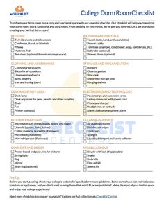 the college dorm checklist is shown in this image