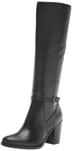 PRICES MAY VARY. Polished tall boot with wraparound strap and buckle detail. Leather upper with an almond toe. Side zip closure. Contour+ technology for a premium fit and all-day comfort experience. Non-slip outsole. Fall Leather Boots, Tall Black Boots Outfit, Square Boots, Dressy Boots, Cozy Winter Fashion, Knee High Boots Dress, Tall Heeled Boots, Black Boots Outfit, Black Knee High Boots