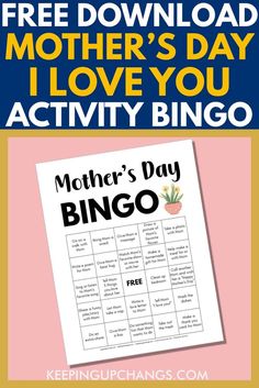 the mother's day activity bingo game is shown