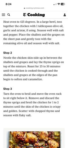 the recipe for chicken is shown in this screenshote, and it shows how to cook