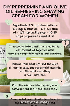 DIY Peppermint and Olive Oil Refreshing Shaving Cream For Women Silky Smooth Skin, Effective Skin Care Products, Homemade Beauty Products