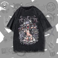 Retro T-Shirt, Oversized Streetwear, Black Grunge Punk Emo Rock Clothing, Harajuku Style. ➡️ This vintage retro washed cotton T-shirt is the perfect way to express your unique style. Crafted from high-quality soft cotton, it's comfortable to wear and features a relaxed fit. You can choose from our selection of aesthetic gothic, grunge, and Y2K prints to get a truly unique T-shirt. 🎁 The perfect gift for fans and enthusiasts of grunge, punk, rock, gothic, and emo. ➡️ Features: ・Made of Cotton. ・ Edgy Anime Print T-shirt For Alternative Fashion, Punk Anime Print T-shirt For Streetwear, Emo Cotton T-shirt With Graphic Design, Oversized Punk T-shirt With Letter Print, Edgy Anime Print T-shirt For Streetwear, Punk Skull Print T-shirt For Summer, Harajuku Style Crew Neck Top With Graffiti Print, Harajuku Oversized Tops With Letter Print, Oversized Harajuku Tops With Letter Print