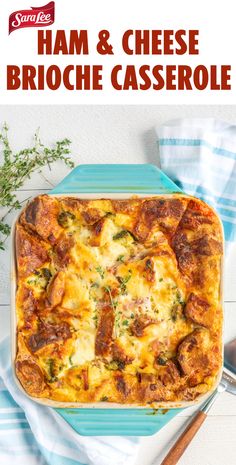 ham and cheese casserole with text overlay