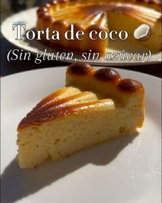 a piece of cake on a plate with the words torta de coco written in spanish