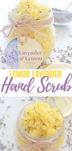 Lemon And Lavender Bridal Shower Ideas, Lavender Hand Scrub, Diy Hand Scrub, Homemade Hand Scrub, Lemon Hand Scrub, Hand Scrub Recipe, Cheap Gardening, Hand Scrub Diy, Hand Scrub Homemade