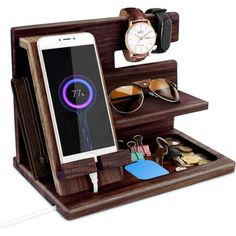 Multifunction Bedside Organiser Stand:Wooden Docking Station Shelf Will Charge Your Mobile Phone,Hold More Items On Your Dresser, Counter, Desk Or Coffee Table.Everything You Need Is At Your Fingertips! Mens Docking Station Designed For Convenience:Gadgets For Men Bedside Table Organiser For Him It Is Good Item In Life,Meet Daily Needs.Size Assembled 25.5x19x15cm.(Please Note! Every Tree Has A Very Beautiful, Unique Structure, Therefore, The Color Of The Item You Bought May Be Slightly Different From The Samples On The Photo) Easy To Assemble:This Wooden Organiser Stand Is Quick And Easy To Assemble And Includes Instructions (The Assembly Steps Are Attached To The Back Of The Box Novelty Gifts For Men, Phone Docking Station, Bedside Organizer, Birthday Gifts For Him, Father Birthday Gifts, Key Holder Wallet, Wooden Organizer, Organization Gifts, Best Dad Gifts