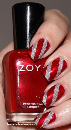 Sparkled Candy Cane Nails! Red Nail Art Designs, Red Nail Art, Natural Hairstyle, Christmas Nails Easy, Cute Christmas Nails, Christmas Nail Art Designs, Holiday Nail Art, Nails Red, Super Nails