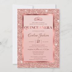 pink and gold glitter quinceauera birthday party card