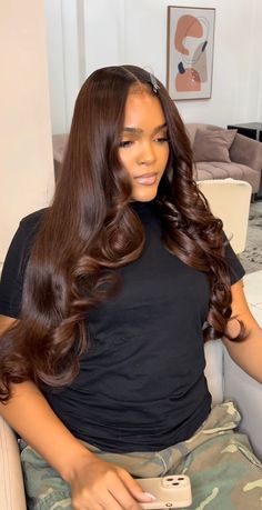 Four Party Hair Looks That Will Win The Holidays Braids With Ponytail Black Hair, Chocolate Brown Quick Weave, Brown Middle Part Sew In, Brown Closure Sew In, Color Sew In, Sew In Weave With Closure Color, 16 Inch Sew In Weave, Dark Brown Hair Black Women, Reddish Brown Hair Color On Black Women