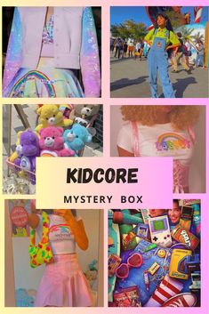 This is a listing for Kidcore Style Aesthetic  Mystery Box          KIDCORE STYLE Kidcore Style draws inspiration from childhood aesthetics, including nostalgic toys, cartoons, and playful elements reminiscent of youth culture. It celebrates the carefree spirit of childhood and incorporates bright colors, whimsical patterns, and cute motifs into fashion, creating a playful and nostalgic aesthetic.    We all know sometimes shopping can get kind of boring. Surprise yourself or your loved ones with Free Clothes Online, Aesthetic Mystery, Kidcore Style, Kidcore Fashion, Bright Clothing, Cute Motifs, Nostalgic Aesthetic, Whimsical Patterns, Clothing Bundle