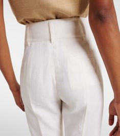 Rhein high-rise linen and wool-blend flared pants in white - Gabriela Hearst | Mytheresa Chic Cream Pants With Straight Hem, Elegant Beige Wide Leg Pants With Straight Hem, Cream Linen Workwear Pants, Cream Linen Pants For Work, White Linen Bottoms With Straight Hem, Cream High-waisted Linen Pants, High-waisted Cream Linen Pants, White Wide Leg Pants With Straight Hem For Summer, Elegant Cream Pants With Straight Hem