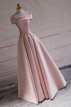 Pink Satin Off The Shoulder Long Bridesmaid Dress - Uniqistic.com Formal Dresses Plus Size, Occasion Dresses Evening, Bridesmaid Dress Color, Unique Bridesmaid Dresses, Pink Long Dress, Pink Formal Dresses, Pink Bridesmaid Dresses, Prom Dress Inspiration, Cute Prom Dresses