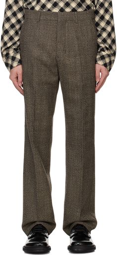 Straight-leg virgin wool- and cotton-blend tweed trousers. · Belt loops · Four-pocket styling · Zip-fly · Creased legs · Horn hardware Supplier color: Coffee/Off-white Straight Fit Trousers, Tweed Trousers, Color Coffee, Ami Paris, Fitted Trousers, Bottoms Pants, Horn, Apparel Accessories, Straight Leg