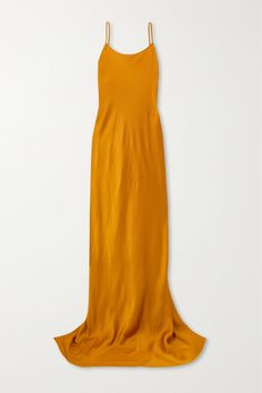 You'll claim the best-dressed crown at every event with Victoria Beckham's floor-sweeping gown. Made from lustrous satin in a vivid saffron shade, it's cut on the bias and has cami-inspired spaghetti straps. Elegant Orange Gown For Formal Occasions, Elegant Orange Formal Gown, Orange Floor-length Gown For Formal Events, Orange Floor-length Gown For Formal Occasions, Yellow Fitted Satin Gown, Orange Silk Dress For Formal Occasions, Formal Orange Silk Dress, Elegant Yellow Satin Gown, Yellow Silk Floor-length Evening Dress