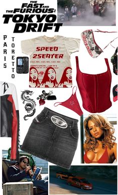 Paris Toretto in Tokyo drift outfit ideas | paris joins han as he trains sean she helps were she can she mentions brian saying sean has a similar temperment she also warns sean that hes very similar to brain when it comes to girls and tells him to be careful around neela Tokyo Drift Fashion, Race Car Aesthetic Outfits, Street Racer Outfit