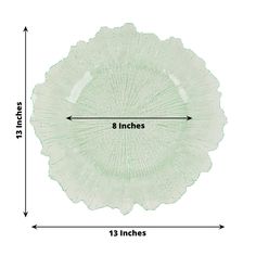 an image of a large green plate on a white background with the measurements for each piece