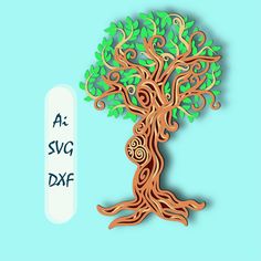 a paper cut out of a tree with the words at svg dxf on it