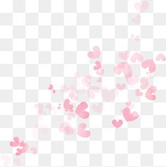 pink hearts flying in the air on a white background