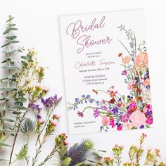 Modern chic wild flowers script bridal shower invitation Editable Template Bouquet Illustration, Summer Meadow, Elegant Typography, Wedding Announcement, Brunch Invitations, Floral Bridal Shower Invitations