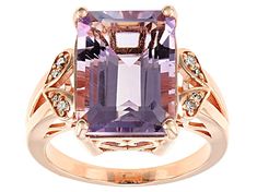 6.04ct emerald cut  lavender amethyst with .05ctw round white diamond accent, 18k rose gold over sterling silver ring. Measures approximately .68"L X .59"W. Not sizeable. Finished under gallery. Affordable Rings, Shine Jewelry, Lavender Amethyst, Purple Purse, Statement Rings Diamond, Pretty Rings, Gothic Jewelry, Dream Jewelry, Have You Seen