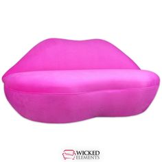 a pink couch that is shaped like a lips on top of each other, with the word