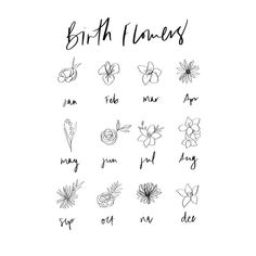 the words birth names are written in black ink on a white background with flowers and leaves