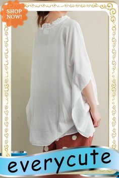 Chic White Cotton Top Silhouette Ruffled Knee Summer Top Edgy White Cotton Top, Oversized Cotton Tops With Ruffles, Summer Cotton Ruffled T-shirt, White Cotton Top, Cotton Top, Summer Top, Cotton Tops, One Size Fits All, White Cotton