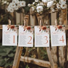 the seating cards were placed on wooden easers to display their names and date options