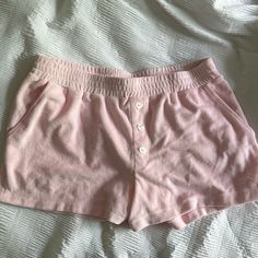 Terrycloth Never Worn Summer Vacation Sleepwear With Built-in Shorts, Short Length Sleepwear With Elastic Waistband For Summer, Comfortable Short Bottoms For Vacation, Comfortable Vacation Shorts, Comfortable Shorts For Vacation, Cotton Short Length Sleepwear For Vacation, Cotton Sleepwear For Vacation, Short Length, Cotton Sleepwear For Vacation, Comfortable Pink Pajama Shorts For Summer