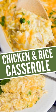 chicken and rice casserole on a white plate