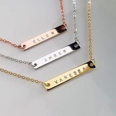 "Sterling Silver Custom Bar Necklace Personalized Name Necklace Engraved Monogram Necklace Christmas Gift Coordinates Necklace for Women This beautiful Sterling silver bar necklace is effortlessly gives a chic and glamorous look. The whole necklace has been plated with real gold, so you don't have to worry about the quality, if you're giving it as a gift to the special people in your life, or adding it to your other high quality jewelry pieces. This personalized Necklace is simply perfect for Gi Rectangular Rose Gold Jewelry For Birthday Gift, Rose Gold Rectangular Jewelry For Birthday Gift, Anniversary Nameplate Charm Necklace With Adjustable Chain, Personalized Rectangular Rose Gold Necklace, Rose Gold Nameplate Necklace For Birthday Gift, Personalized Gold Bar Necklace Gift, Personalized Silver Bar Necklace As A Gift, Elegant Customizable Rectangular Name Necklace, Personalized Silver Bar Necklace For Gift