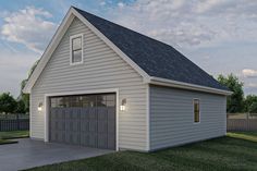 a two car garage is shown in this rendering