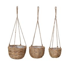 three hanging baskets with measurements for each one