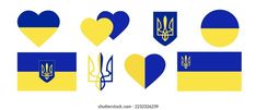 the flag of ukraine with different designs and colors on it's sides, including two hearts