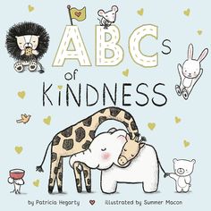 an illustrated children's book with animals and letters that read abcc kind of kindness