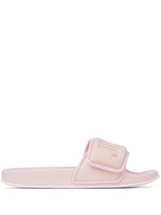 light pink leather trim touch-strap fastening debossed logo to the front round open toe moulded footbed flat rubber sole Debossed Logo, Jimmy Choo Shoes, Pink Leather, Leather Trim, Leather Trims, Women's Shoes Sandals, Jimmy Choo, Open Toe, Rubber Sole