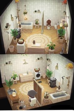 two pictures of the same room with furniture and plants in it, one is empty