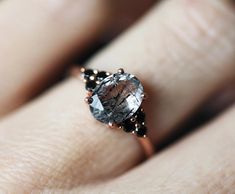 Black Rutile Quartz, Black Spinel Ring, Garnet And Diamond Ring, Quartz Engagement Ring, Black Engagement Ring, Perfect Gift For Girlfriend, Rutilated Quartz Ring, Spinel Ring, Olivia Black