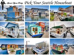 several pictures of houses and boats on the water with caption that says pick your seattle houseboat