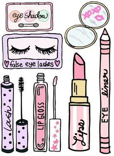 various cosmetics and eyeliners are shown in this hand - drawn illustration, with the words