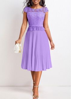 Color:Light Purple;Size:S;Size:M;Size:L;Size:XL;Size:XXL;Package Contents:1 X Dress;Occasion:Sport; Short Sleeve Lace Dress, Latest Dress For Women, Sleeve Lace Dress, Round Neck Dress, Flowy Design, Lace Short, Round Neck Dresses, Purple Lace, Short Sleeve Dress