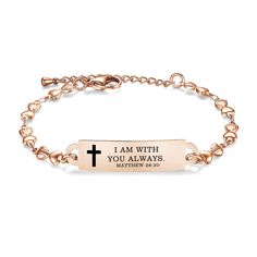 Elevate your faith with our stunning stainless steel Bible verse bracelet, a symbol of hope and peace. This beautiful accessory serves as a tangible reminder of faith and inner strength, providing inspiration and comfort during daily wear. Crafted with care, this bracelet is nickel-free and waterproof, making it skin-friendly and enduring. Its low allergenicity ensures comfort and confidence, allowing you to wear your faith proudly. With an adjustable heart chain and lightweight design, this bra Christian Business Ideas, Rose Gold Quotes, Verse Bracelet, Bracelets Christmas, Bible Verse Bracelet, Gold Quotes, Uplifting Scripture, Christian Accessories, Mantra Quotes